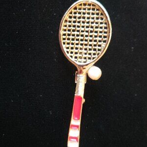 Vintage Gerry's enameled tennis racket brooch/charm